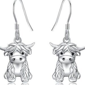 Highland Cow Dangle Earrings Sterling Silver Highland Cow Drop Earrings